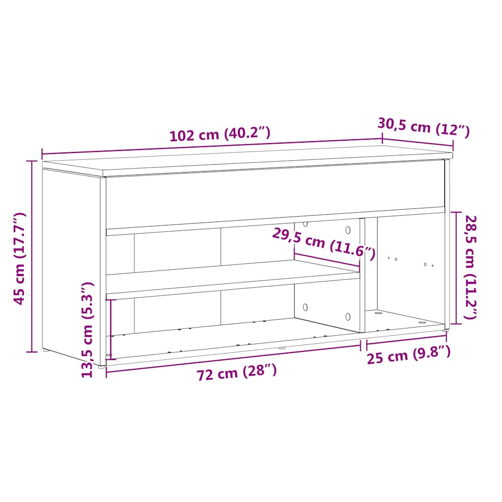 Schuhbank Hochglanz-Weiß 102x30,5x45 cm Holzwerkstoff