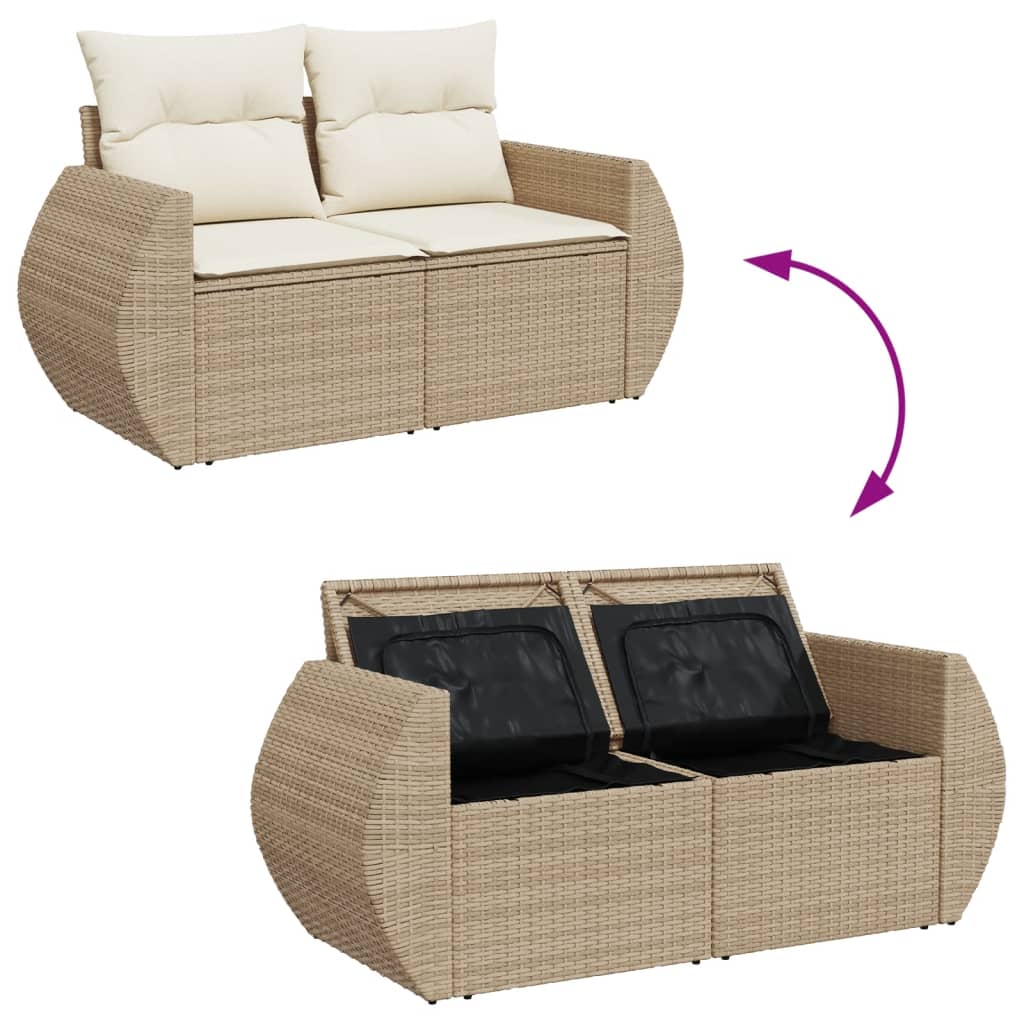 11-tlg. Garten-Sofagarnitur mit Kissen Beige Poly Rattan