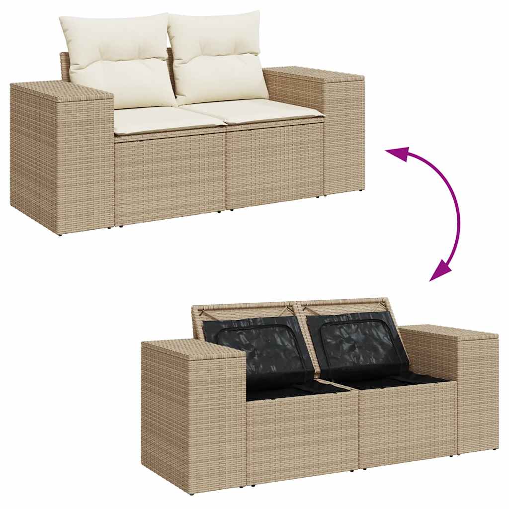 5-tlg. Garten-Sofagarnitur mit Kissen Beige Poly Rattan