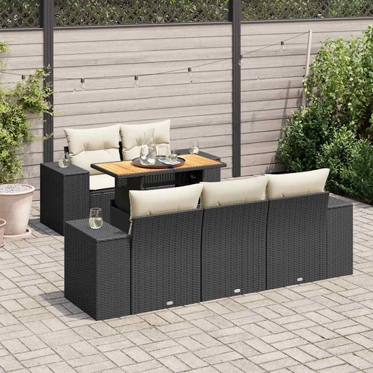 6-tlg. Garten-Sofagarnitur mit Kissen Schwarz Poly Rattan