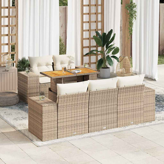 6-tlg. Garten-Sofagarnitur mit Kissen Beige Poly Rattan