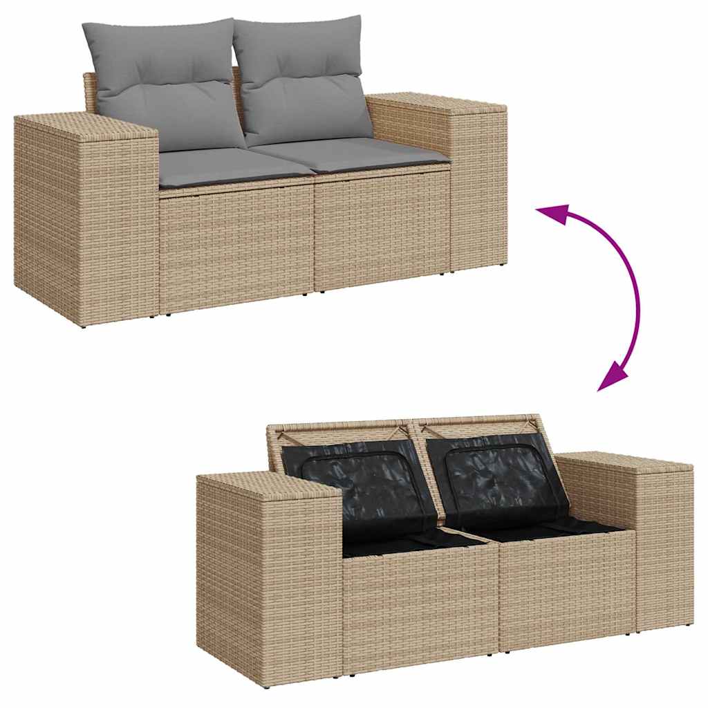 6-tlg. Garten-Sofagarnitur mit Kissen Beige Poly Rattan