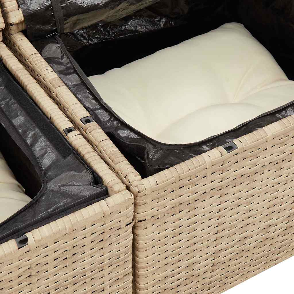 7-tlg. Garten-Sofagarnitur mit Kissen Beige Poly Rattan