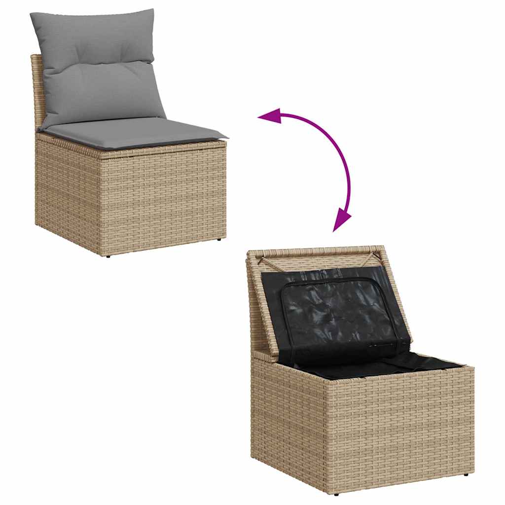 7-tlg. Garten-Sofagarnitur mit Kissen Grau Poly Rattan