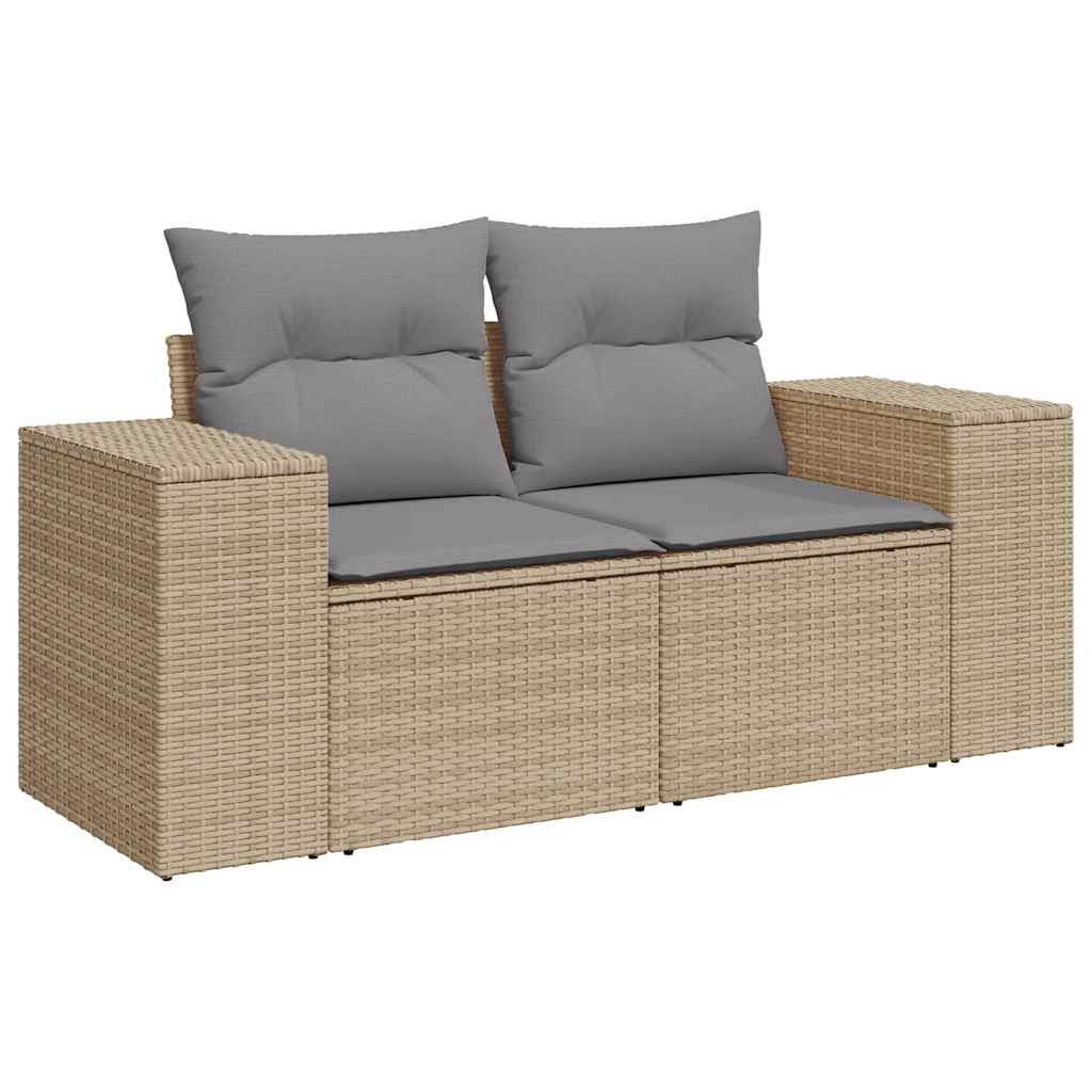 7-tlg. Garten-Sofagarnitur mit Kissen Beige Poly Rattan