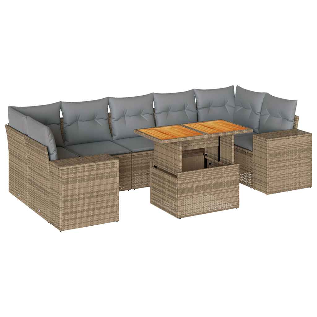 8-tlg. Garten-Sofagarnitur mit Kissen Beige Poly Rattan