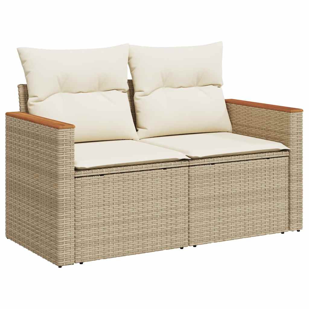 8-tlg. Garten-Sofagarnitur mit Kissen Beige Poly Rattan Akazie