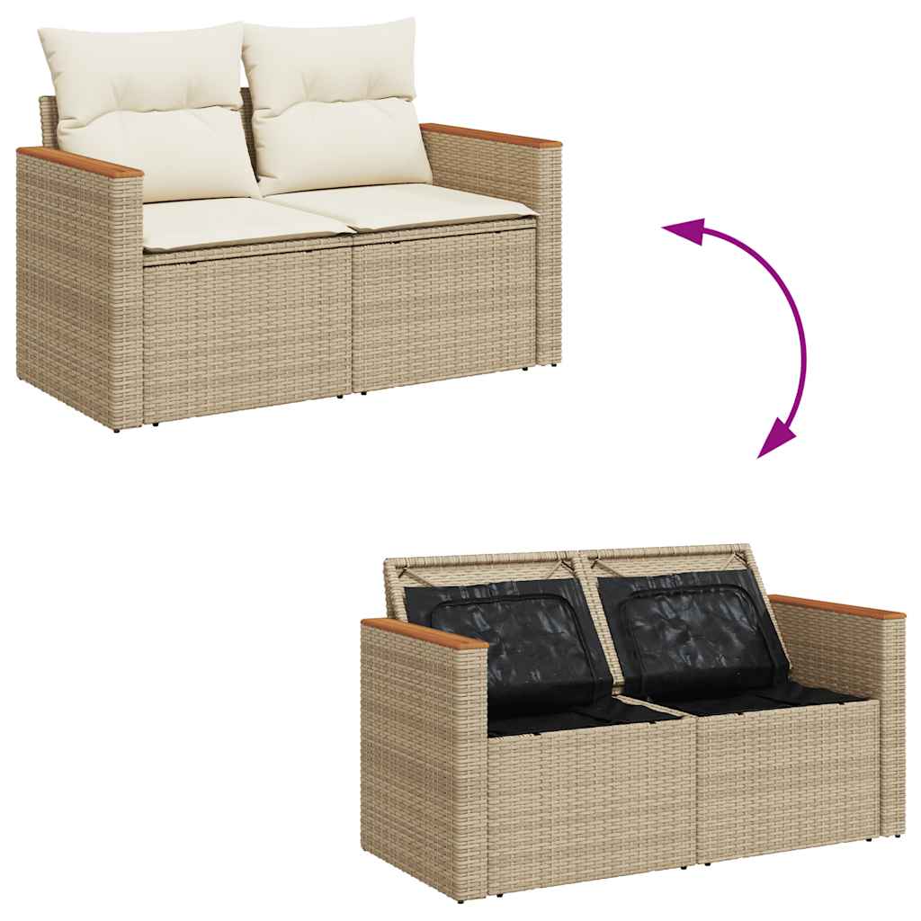 8-tlg. Garten-Sofagarnitur mit Kissen Beige Poly Rattan Akazie