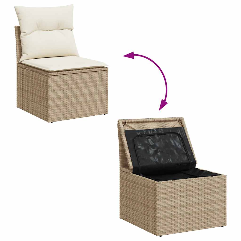 8-tlg. Garten-Sofagarnitur mit Kissen Beige Poly Rattan Akazie