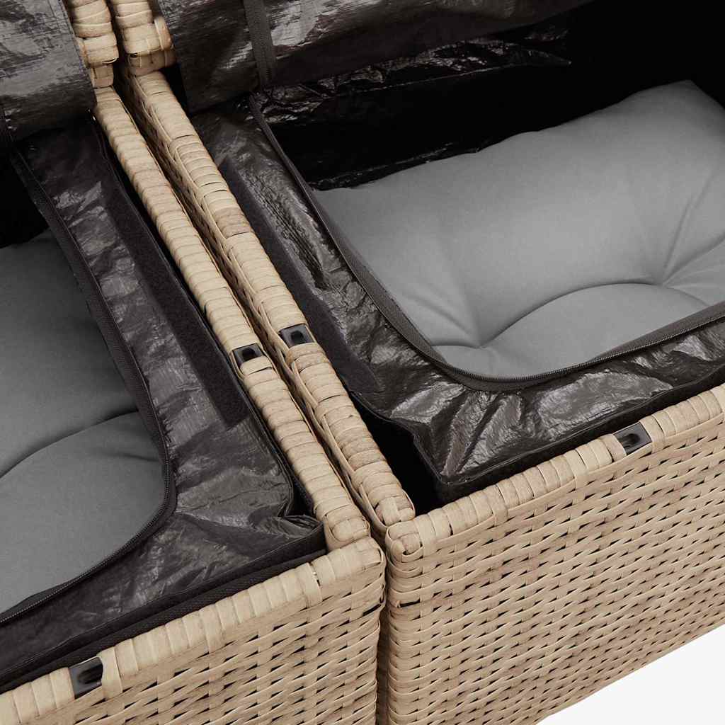 8-tlg. Garten-Sofagarnitur mit Kissen Beige Poly Rattan Akazie