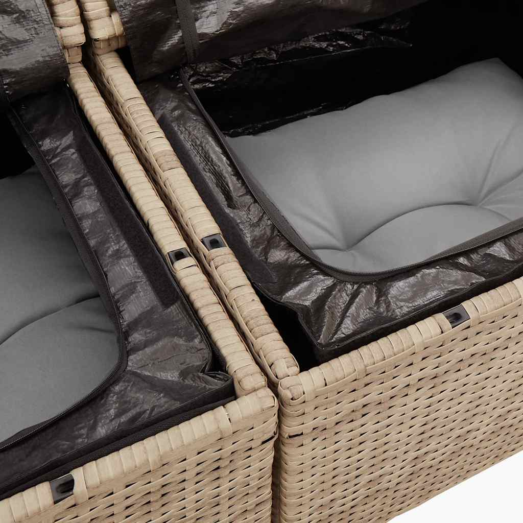 9-tlg. Garten-Sofagarnitur mit Kissen Beige Poly Rattan Akazie