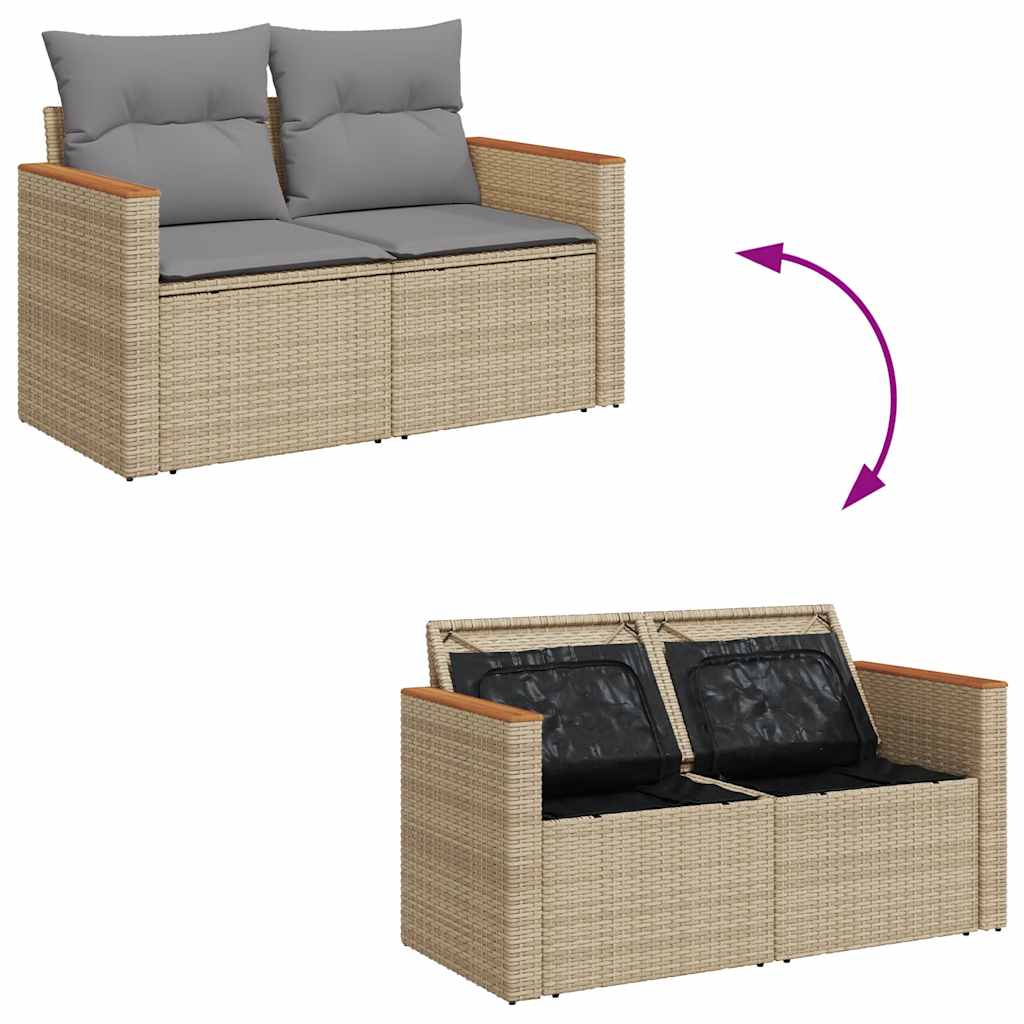 6-tlg. Garten-Sofagarnitur mit Kissen Beige Poly Rattan Akazie