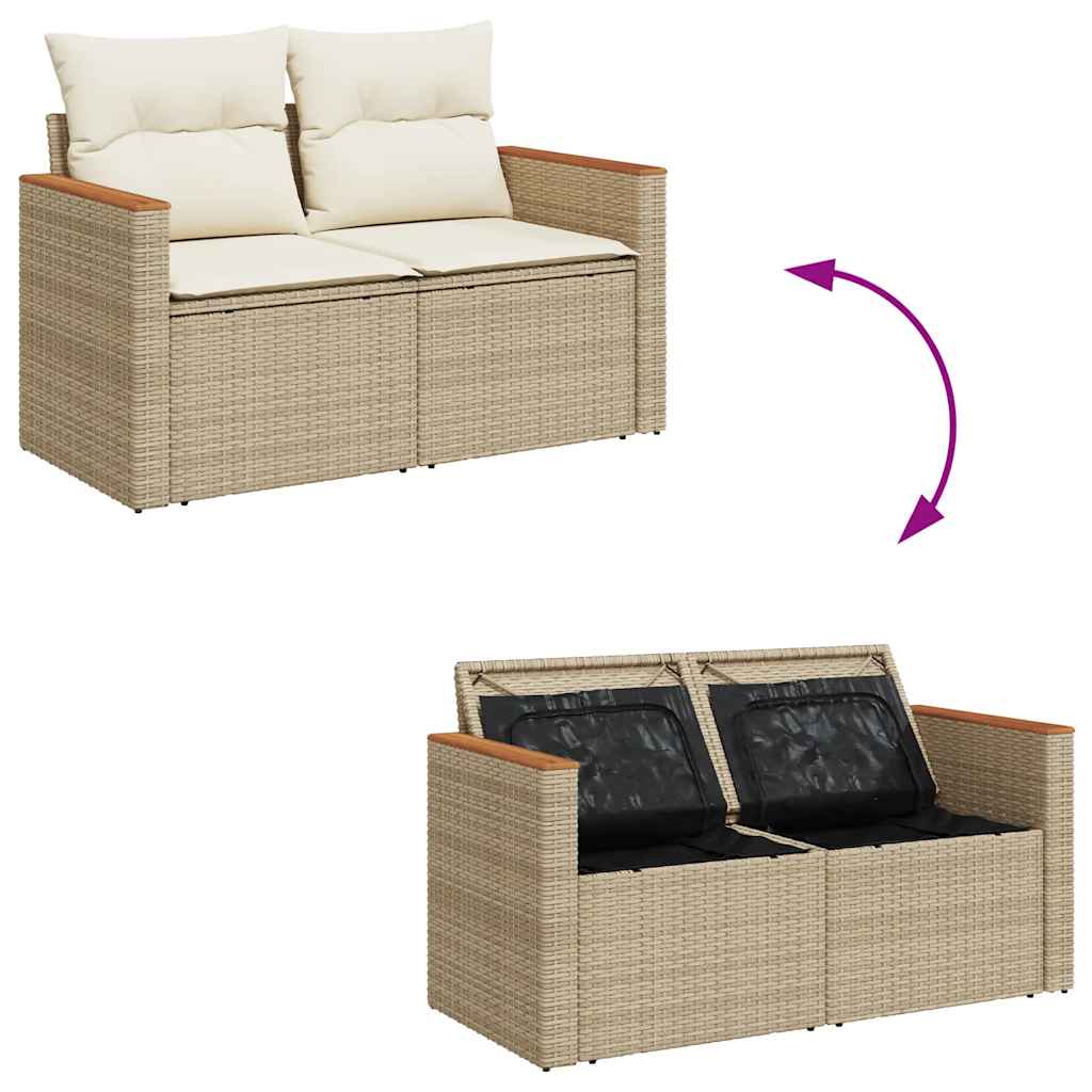 5-tlg. Garten-Sofagarnitur mit Kissen Beige Poly Rattan Akazie