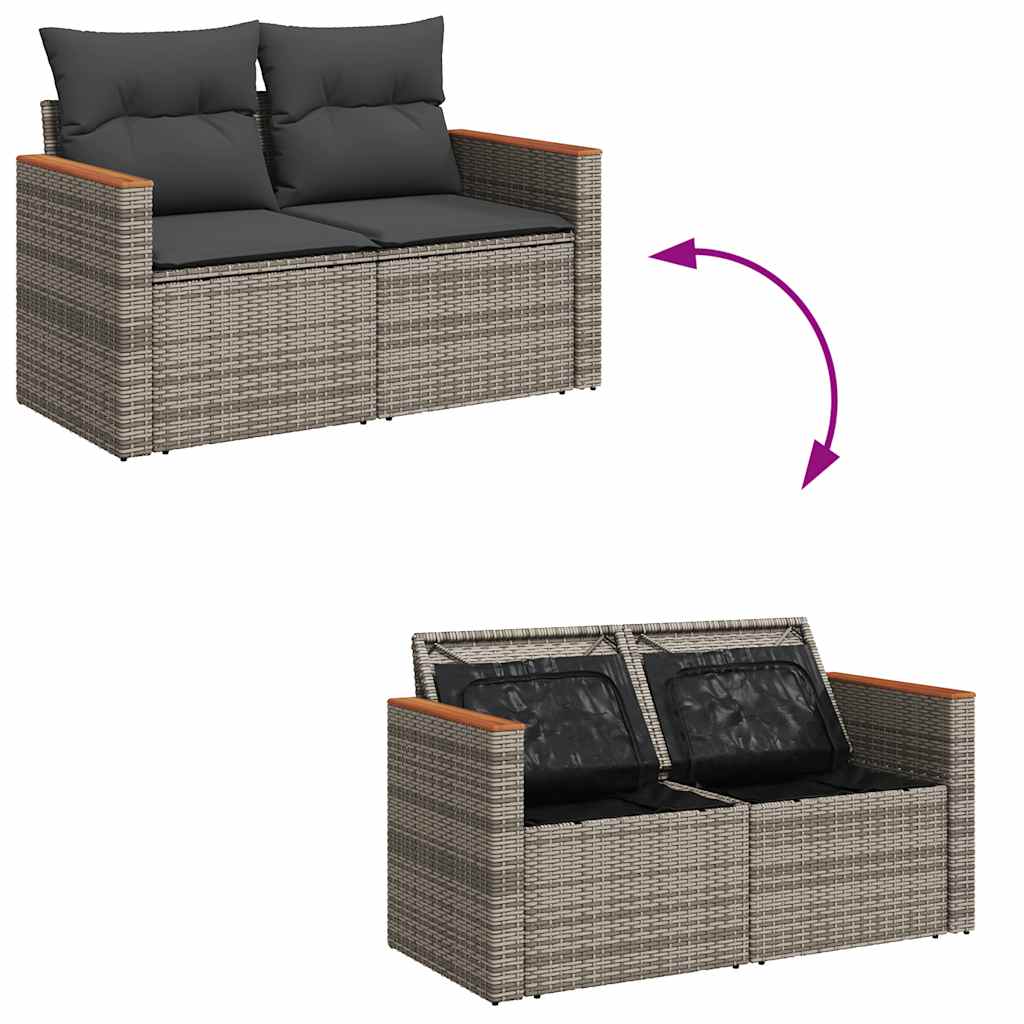 5-tlg. Garten-Sofagarnitur mit Kissen Grau Poly Rattan Akazie