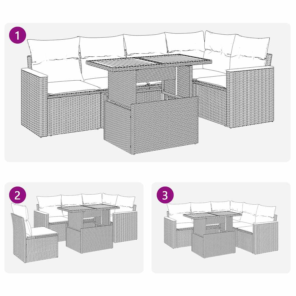 6-tlg. Garten-Sofagarnitur mit Kissen Grau Poly Rattan Akazie