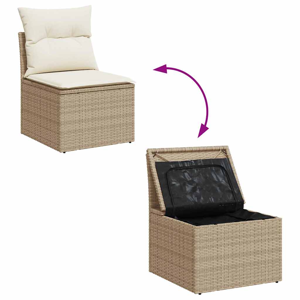 7-tlg. Garten-Sofagarnitur mit Kissen Beige Poly Rattan Akazie