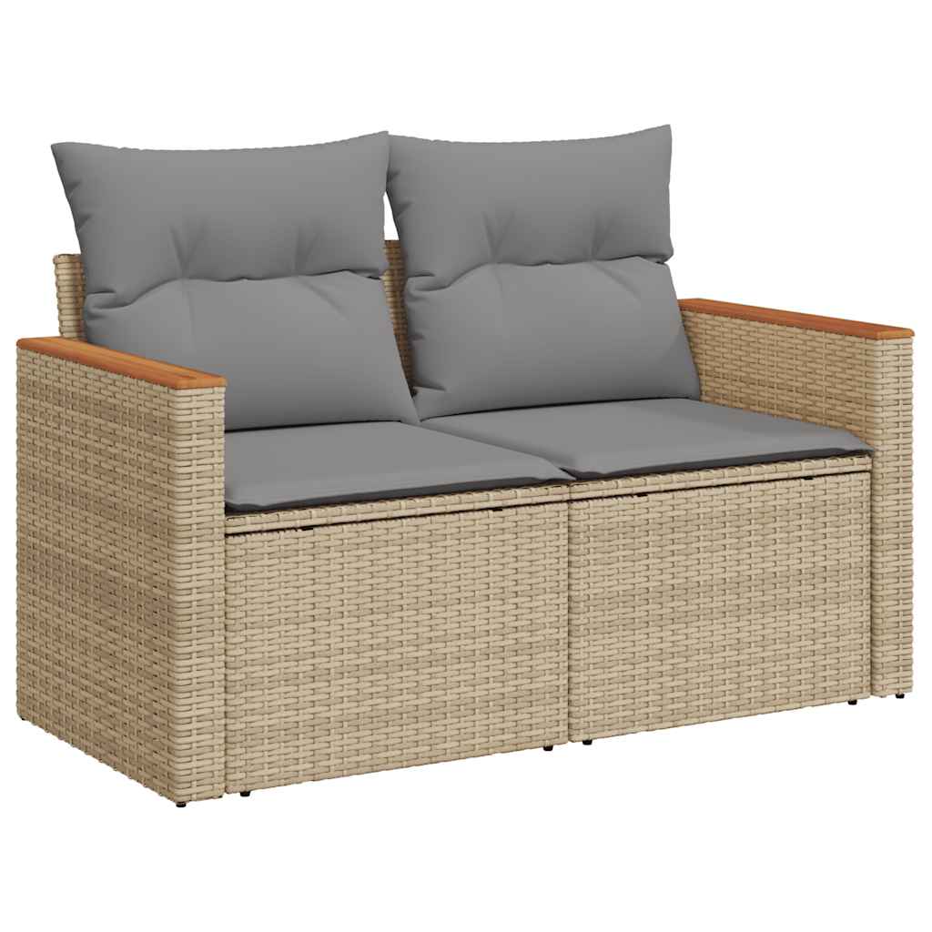 7-tlg. Garten-Sofagarnitur mit Kissen Beige Poly Rattan Akazie