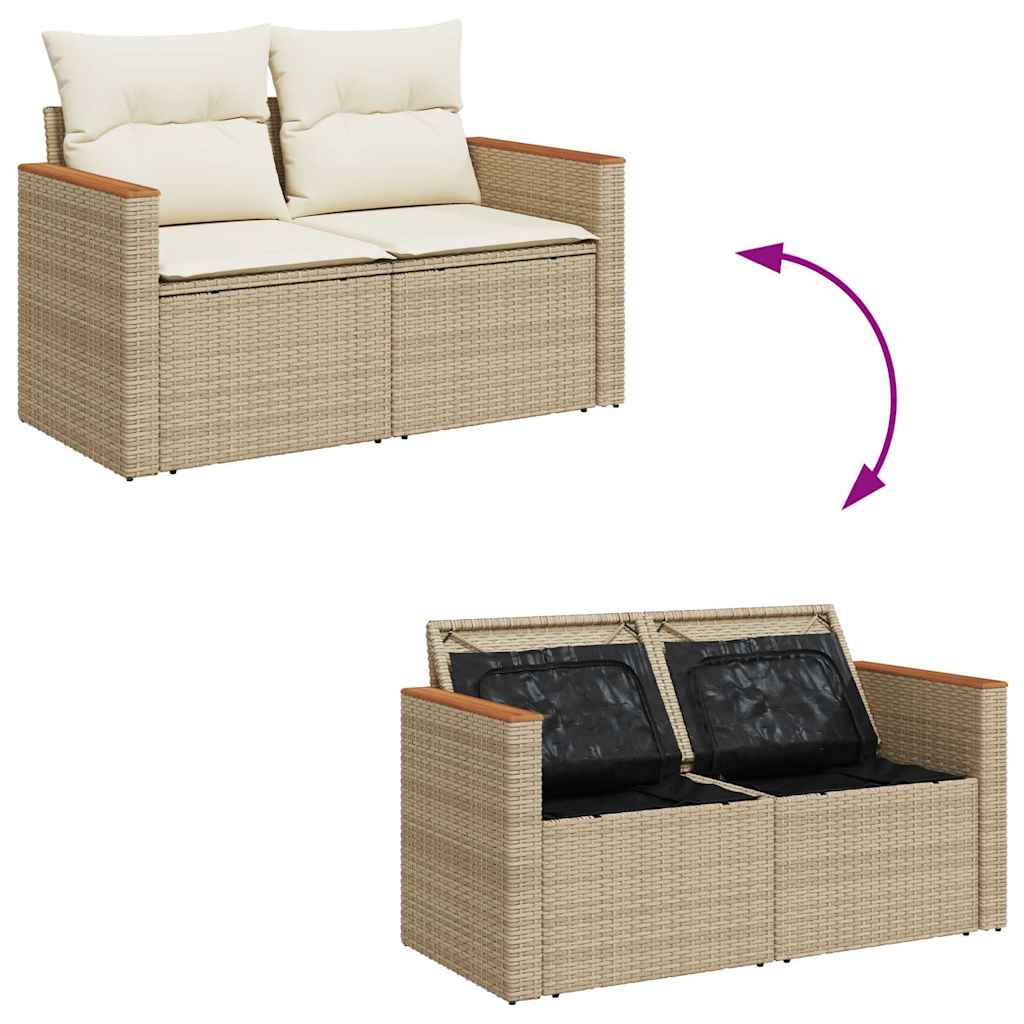 9-tlg. Garten-Sofagarnitur mit Kissen Beige Poly Rattan Akazie