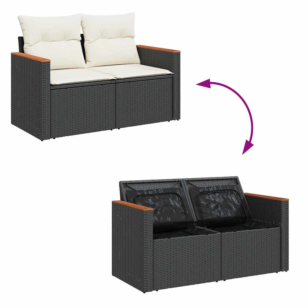 11-tlg. Garten-Sofagarnitur mit Kissen Schwarz Poly Rattan