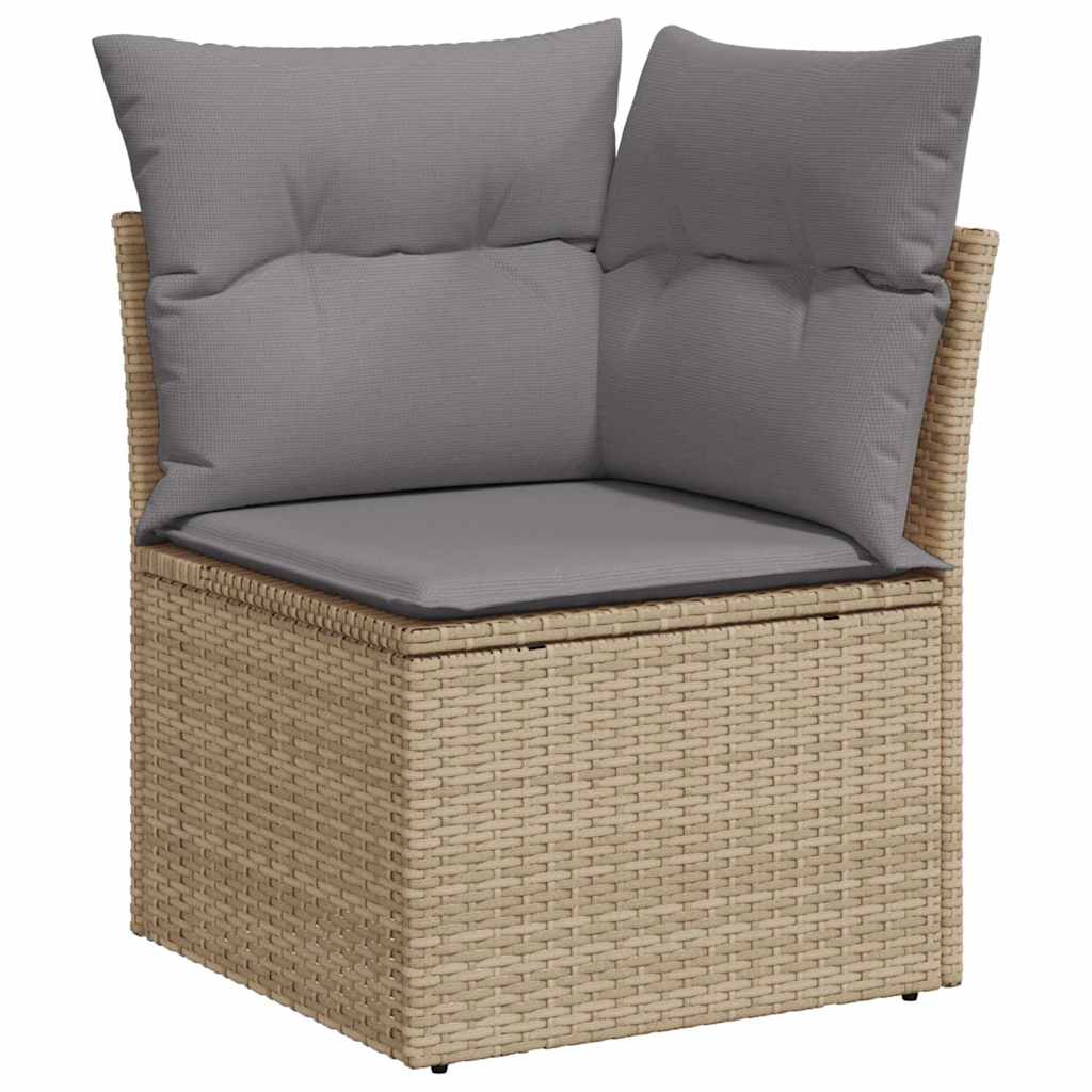 11-tlg. Garten-Sofagarnitur mit Kissen Beige Poly Rattan Akazie