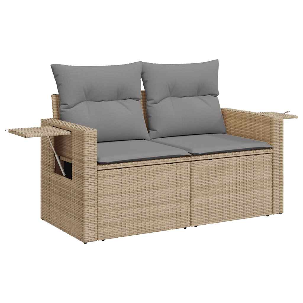 6-tlg. Garten-Sofagarnitur mit Kissen Beige Poly Rattan Akazie