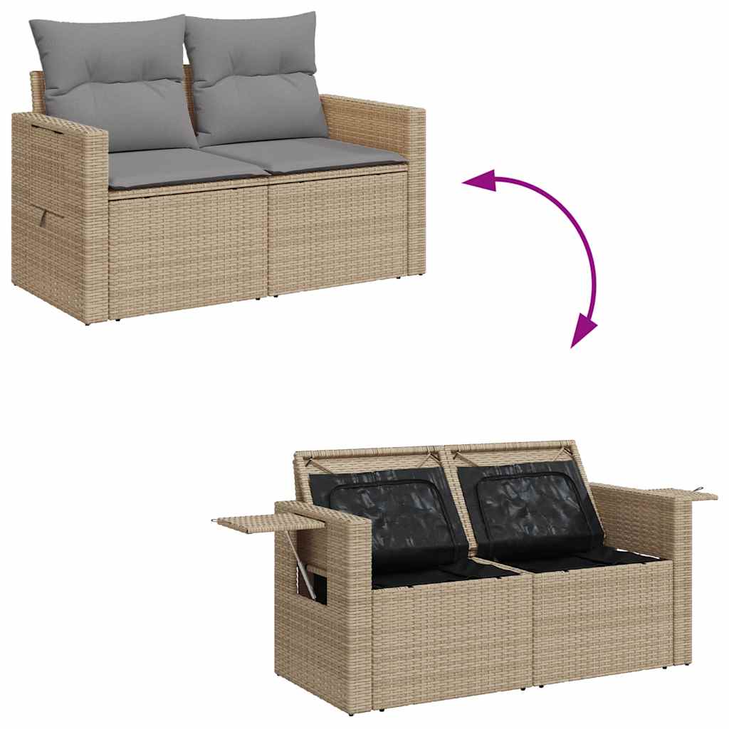 6-tlg. Garten-Sofagarnitur mit Kissen Beige Poly Rattan Akazie