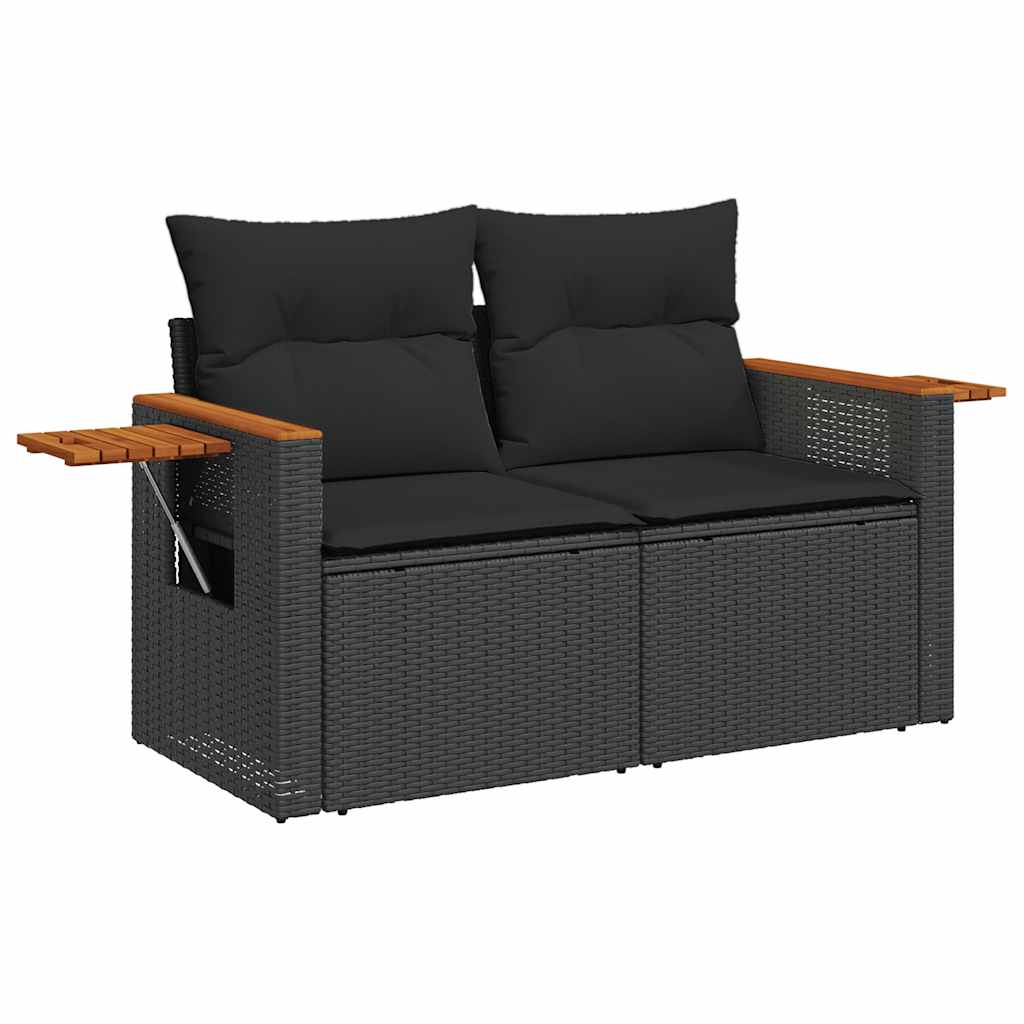 6-tlg. Garten-Sofagarnitur mit Kissen Schwarz Poly Rattan