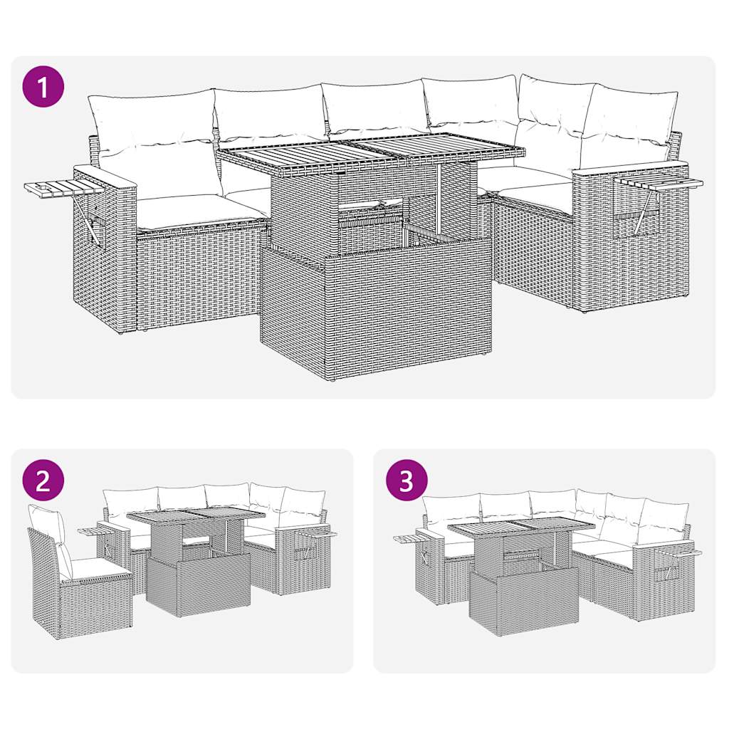 6-tlg. Garten-Sofagarnitur mit Kissen Schwarz Poly Rattan