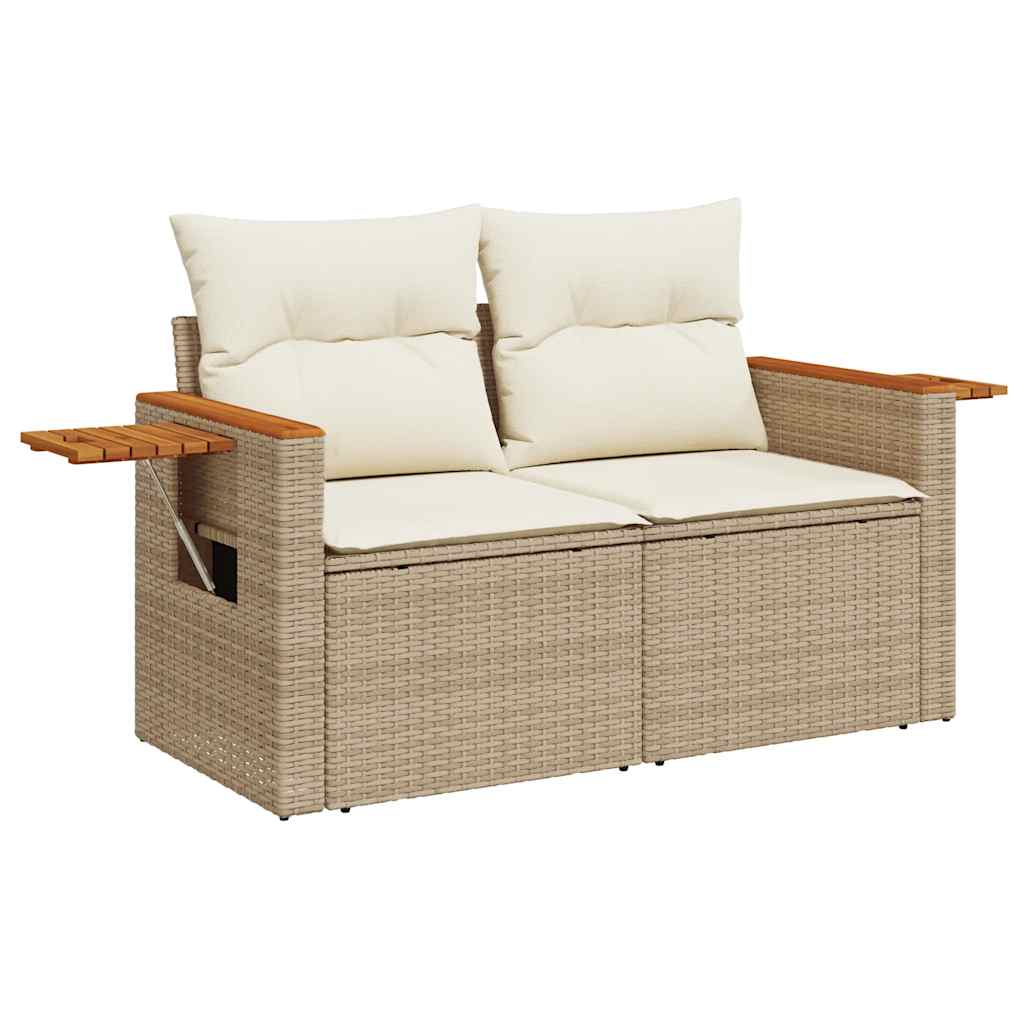 6-tlg. Garten-Sofagarnitur mit Kissen Beige Poly Rattan Akazie