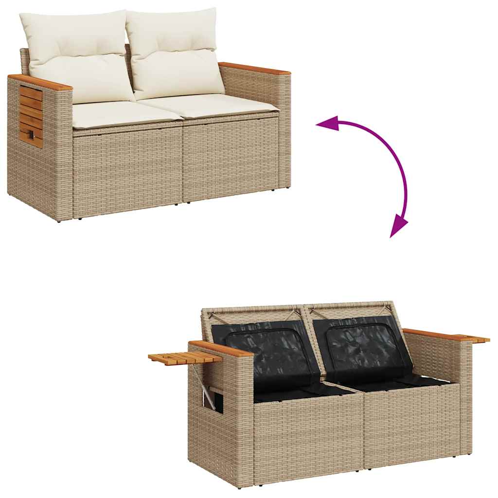 6-tlg. Garten-Sofagarnitur mit Kissen Beige Poly Rattan Akazie