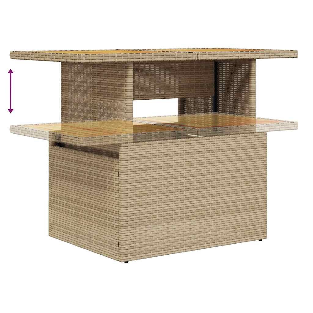 9-tlg. Garten-Sofagarnitur mit Kissen Beige Poly Rattan Akazie