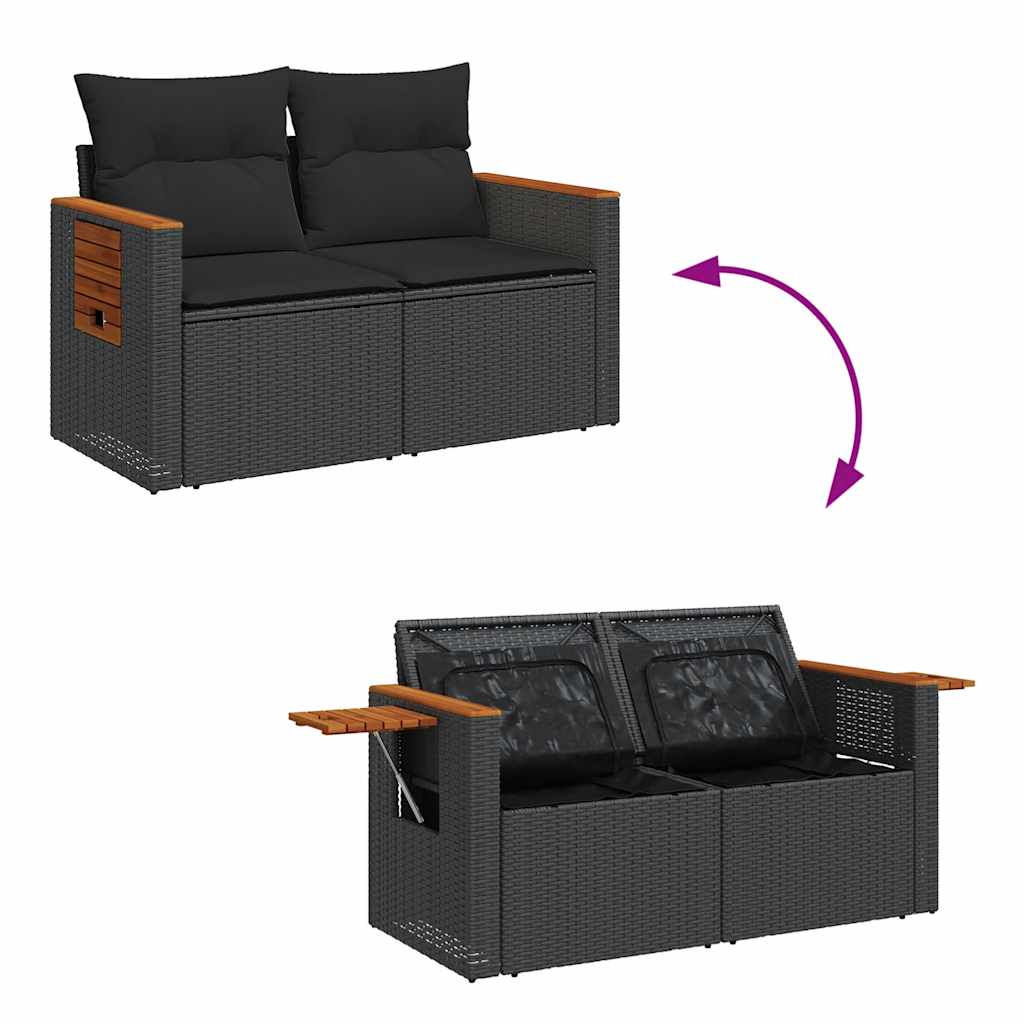 11-tlg. Garten-Sofagarnitur mit Kissen Schwarz Poly Rattan