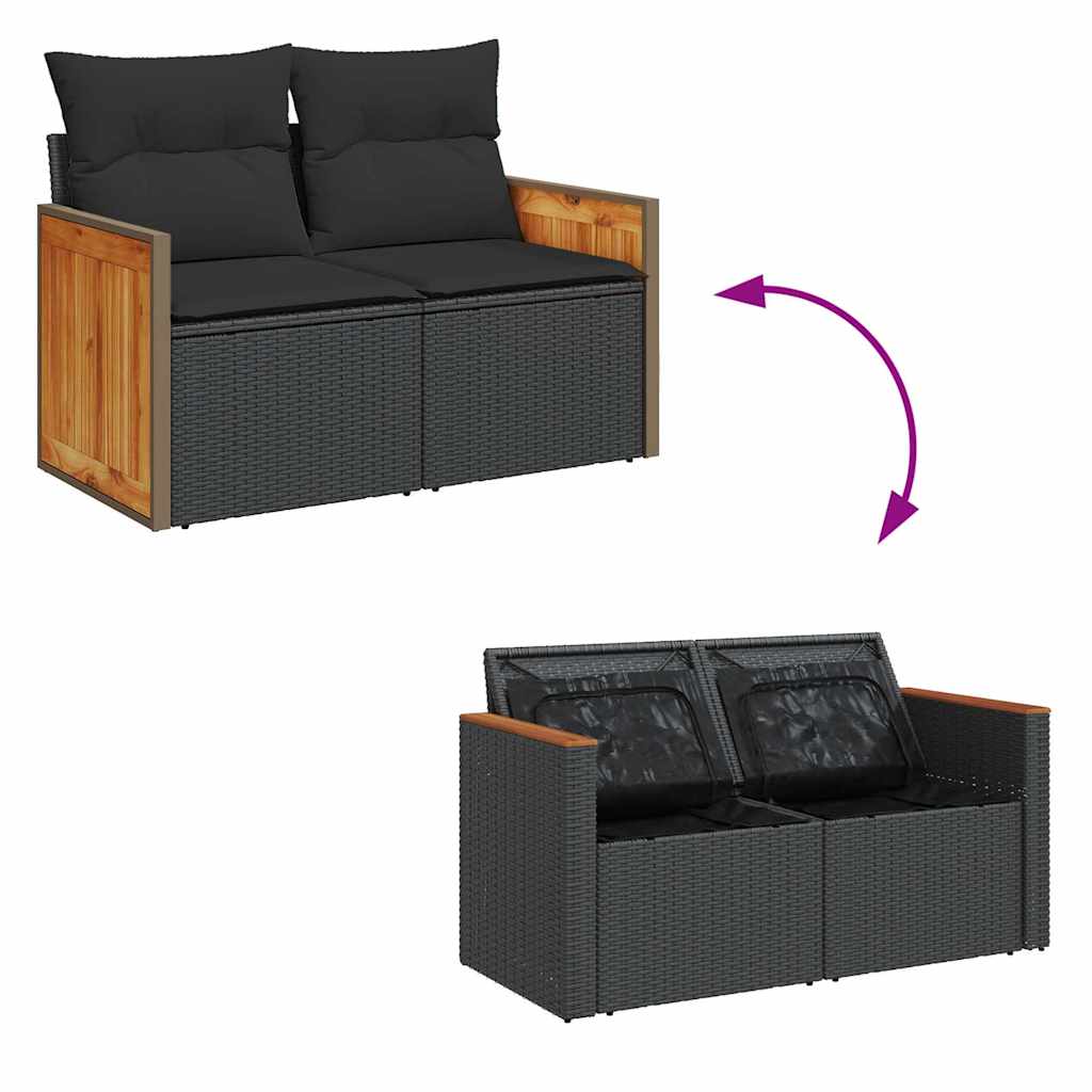 8-tlg. Garten-Sofagarnitur mit Kissen Schwarz Poly Rattan