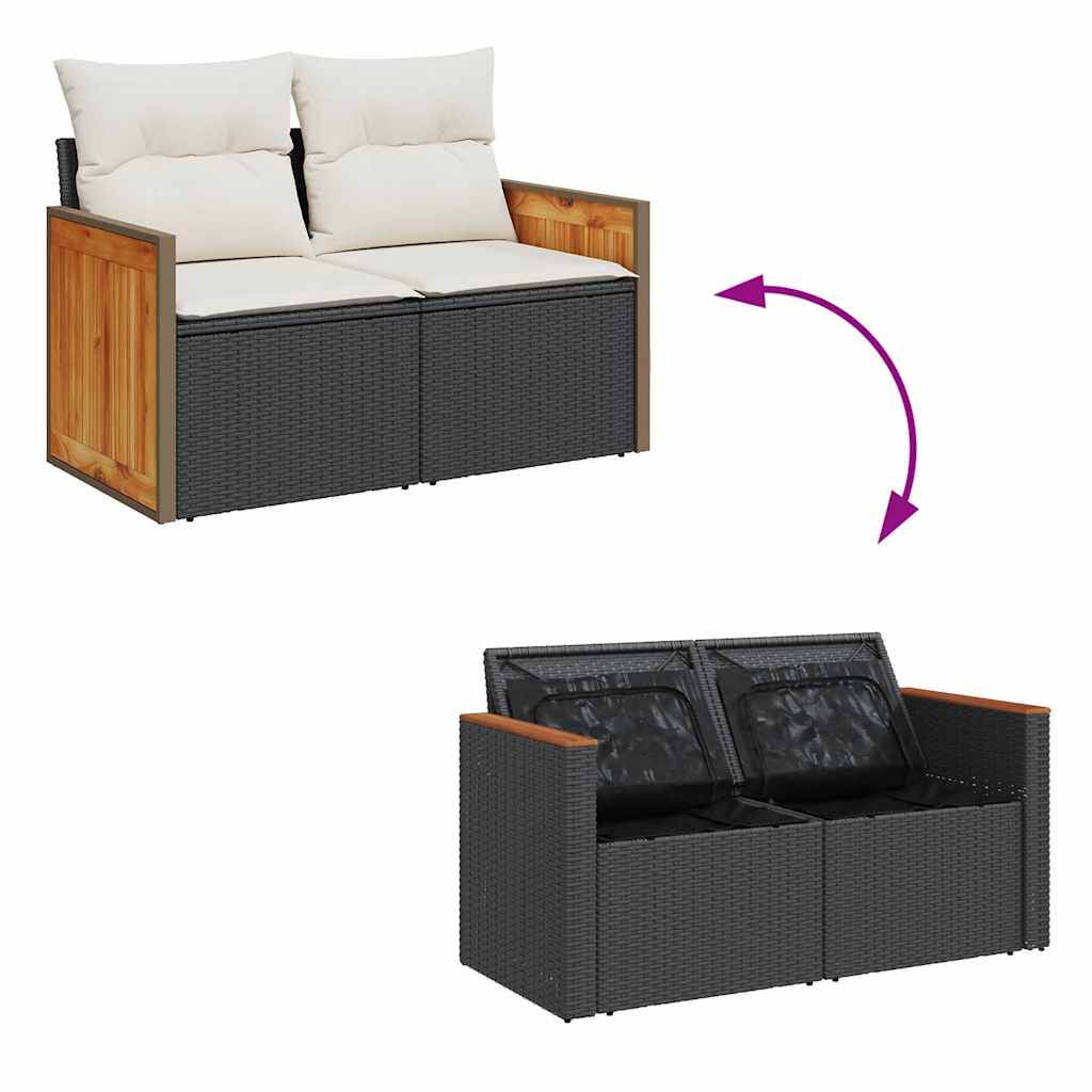 9-tlg. Garten-Sofagarnitur mit Kissen Schwarz Poly Rattan