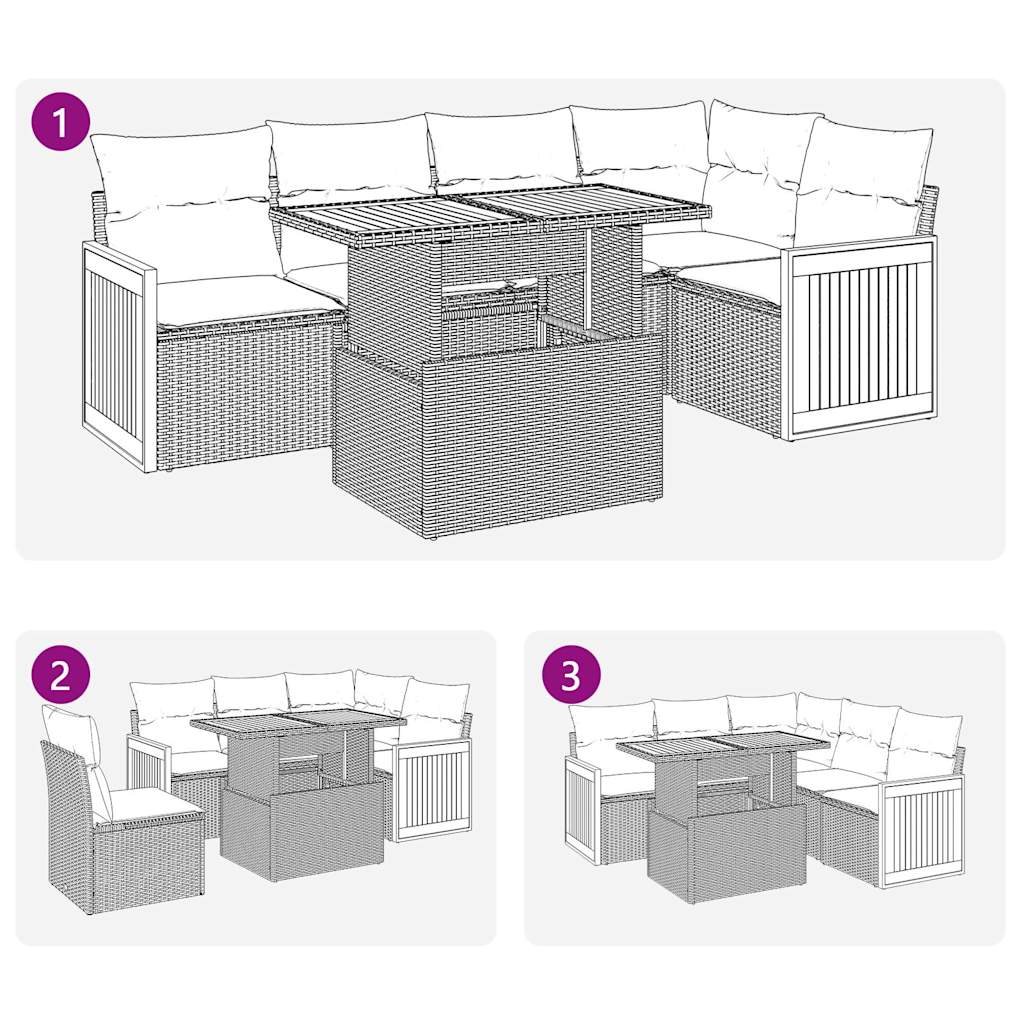 6-tlg. Garten-Sofagarnitur mit Kissen Schwarz Poly Rattan