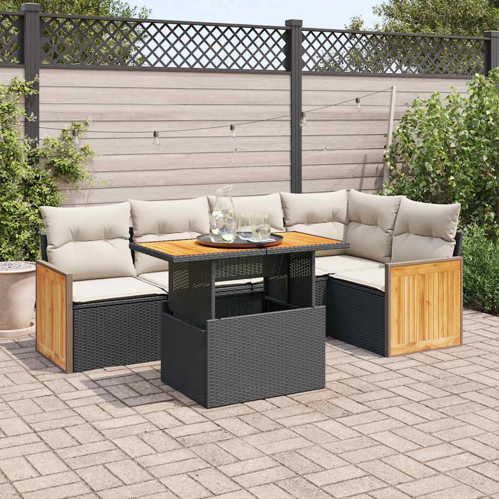 6-tlg. Garten-Sofagarnitur mit Kissen Schwarz Poly Rattan