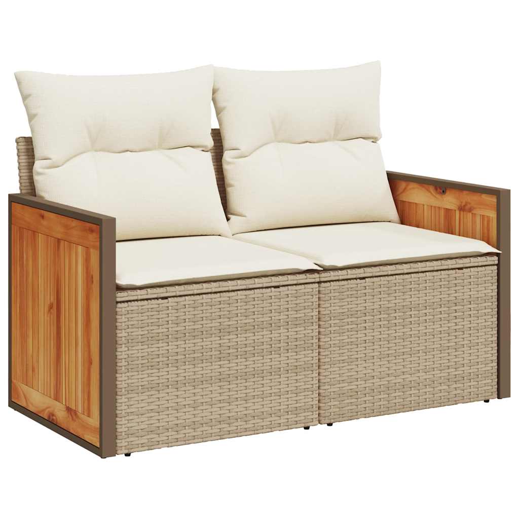 6-tlg. Garten-Sofagarnitur mit Kissen Beige Poly Rattan Akazie