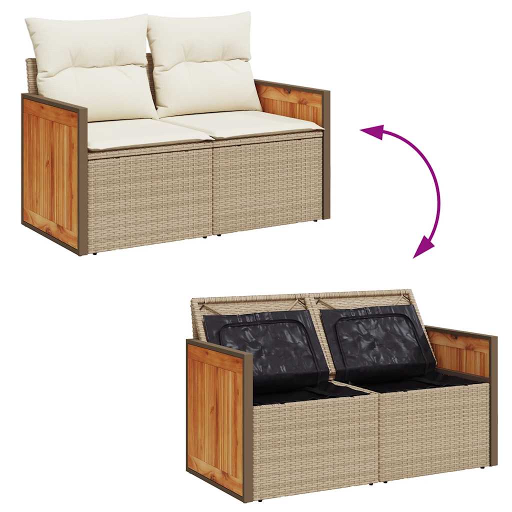 6-tlg. Garten-Sofagarnitur mit Kissen Beige Poly Rattan Akazie