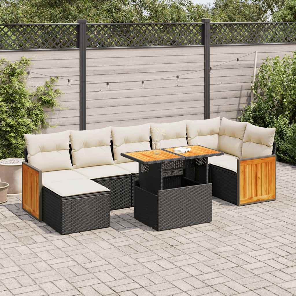 8-tlg. Garten-Sofagarnitur mit Kissen Schwarz Poly Rattan