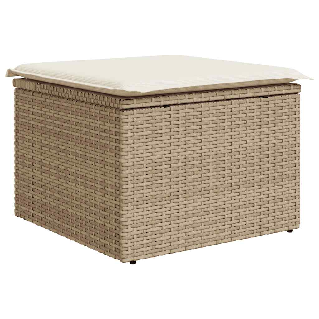 9-tlg. Garten-Sofagarnitur mit Kissen Beige Poly Rattan Akazie