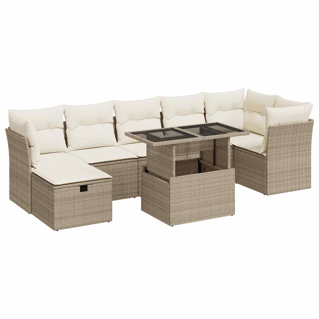 8-tlg. Garten-Sofagarnitur mit Kissen Beige Poly Rattan