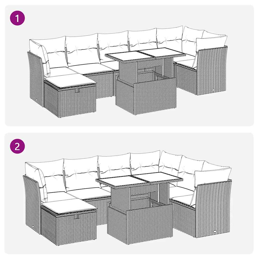 8-tlg. Garten-Sofagarnitur mit Kissen Hellgrau Poly Rattan