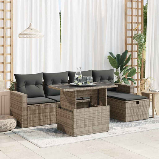 6-tlg. Garten-Sofagarnitur mit Kissen Grau Poly Rattan