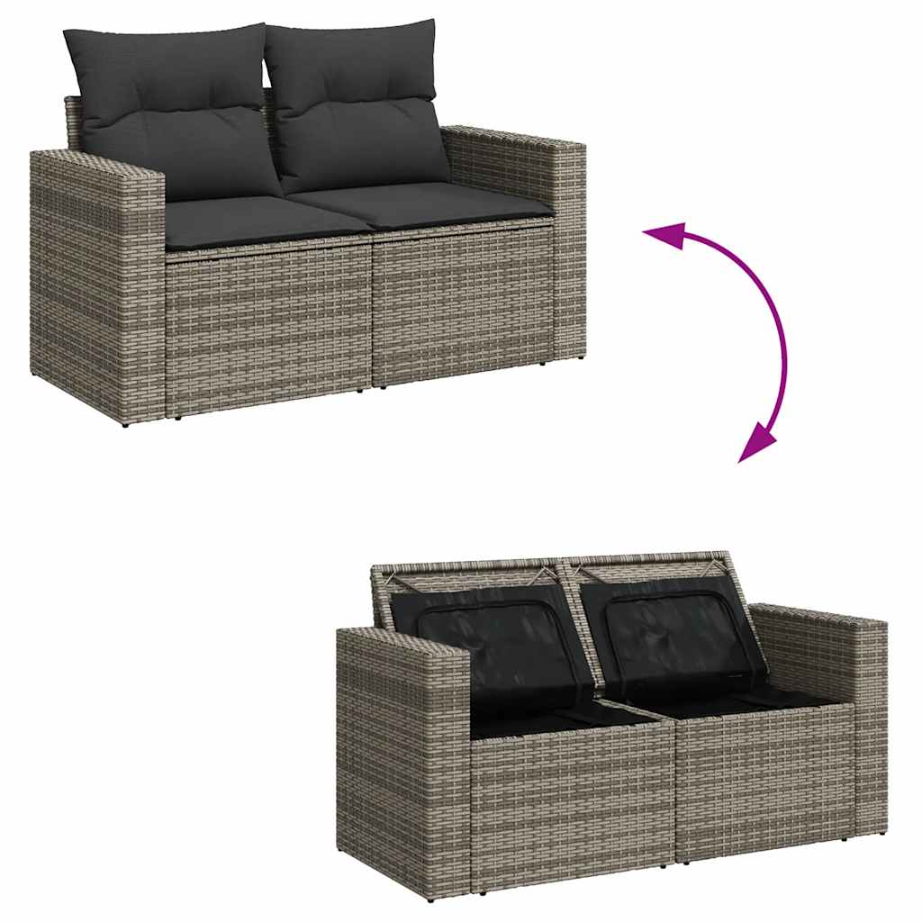 8-tlg. Garten-Sofagarnitur mit Kissen Grau Poly Rattan