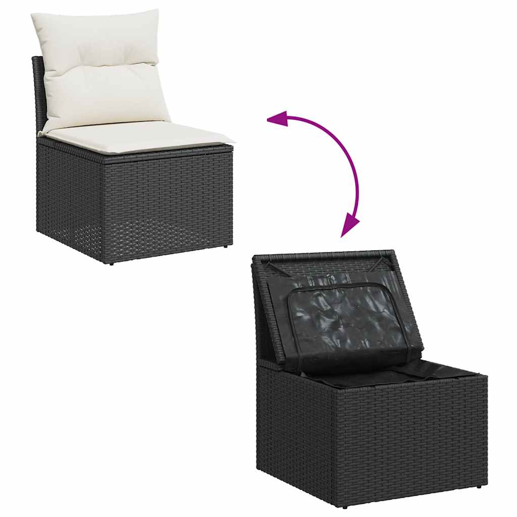 8-tlg. Garten-Sofagarnitur mit Kissen Schwarz Poly Rattan