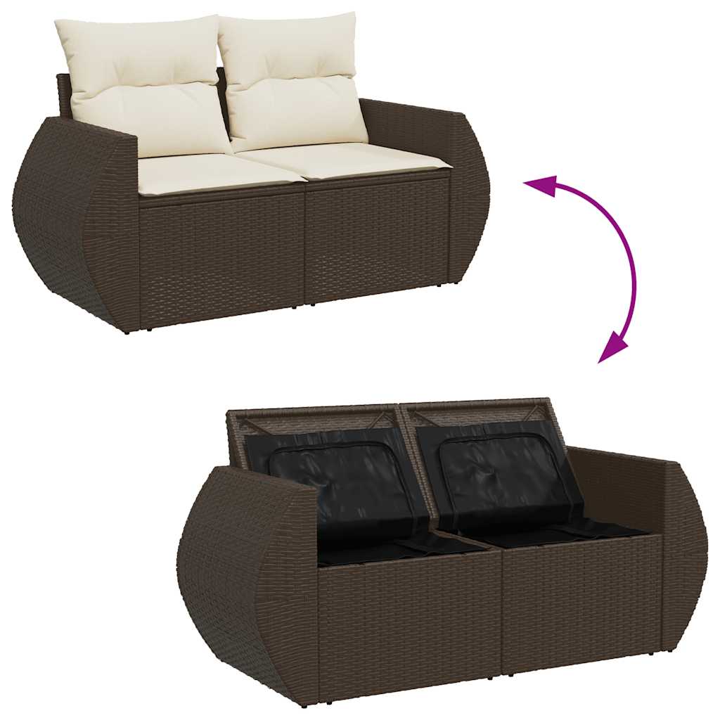 8-tlg. Garten-Sofagarnitur mit Kissen Braun Poly Rattan