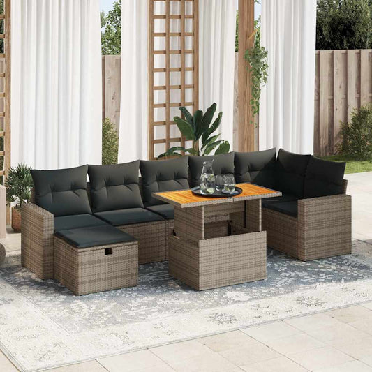 5-tlg. Garten-Sofagarnitur mit Kissen Grau Poly Rattan Akazie