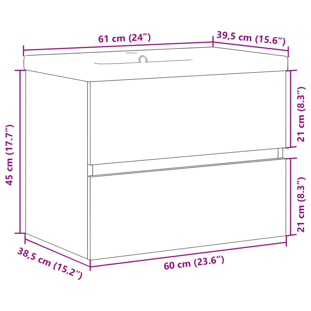 Waschbeckenschrank mit Einbaubecken Altholz-Optik 61x39,5x49 cm