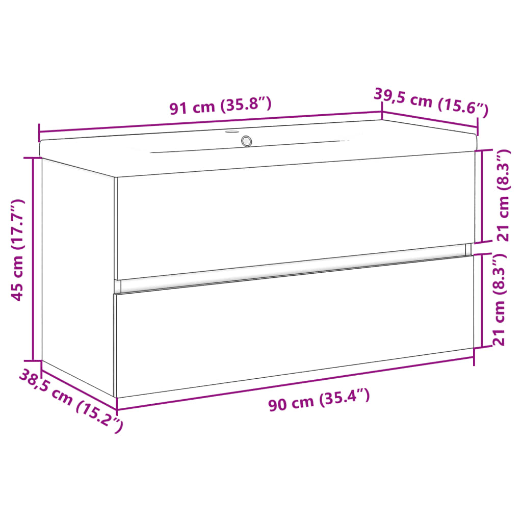 Waschbeckenschrank mit Einbaubecken Altholz-Optik 91x39,5x49 cm