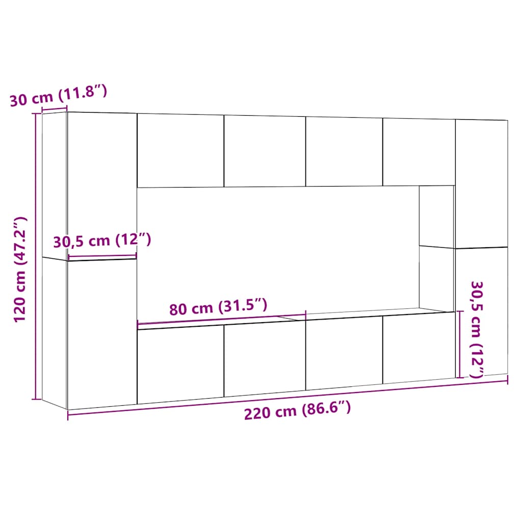 8-tlg. TV-Schrank-Set Wandmontage Artisan-Eiche Holzwerkstoff